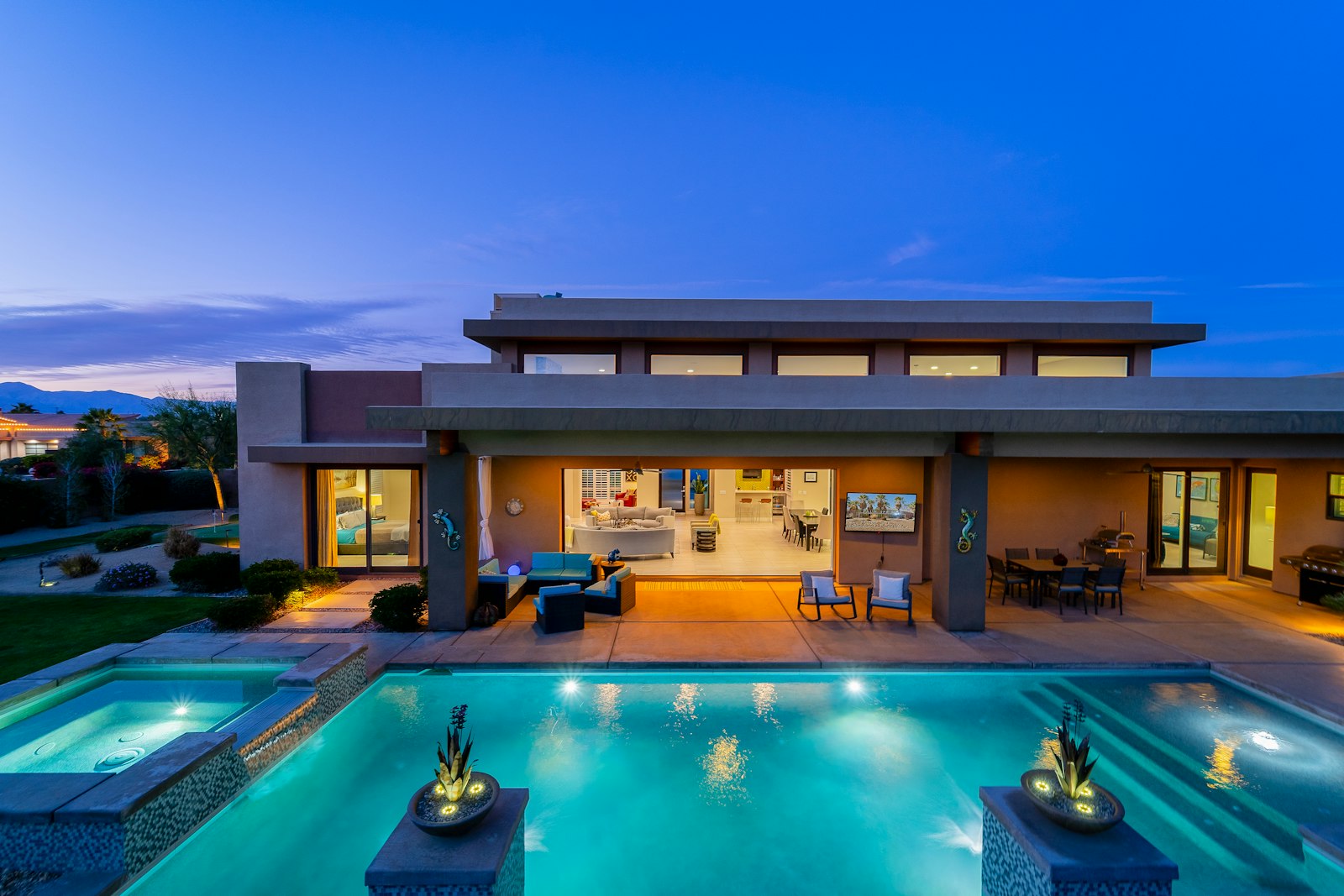 Residence with pool at twilight
