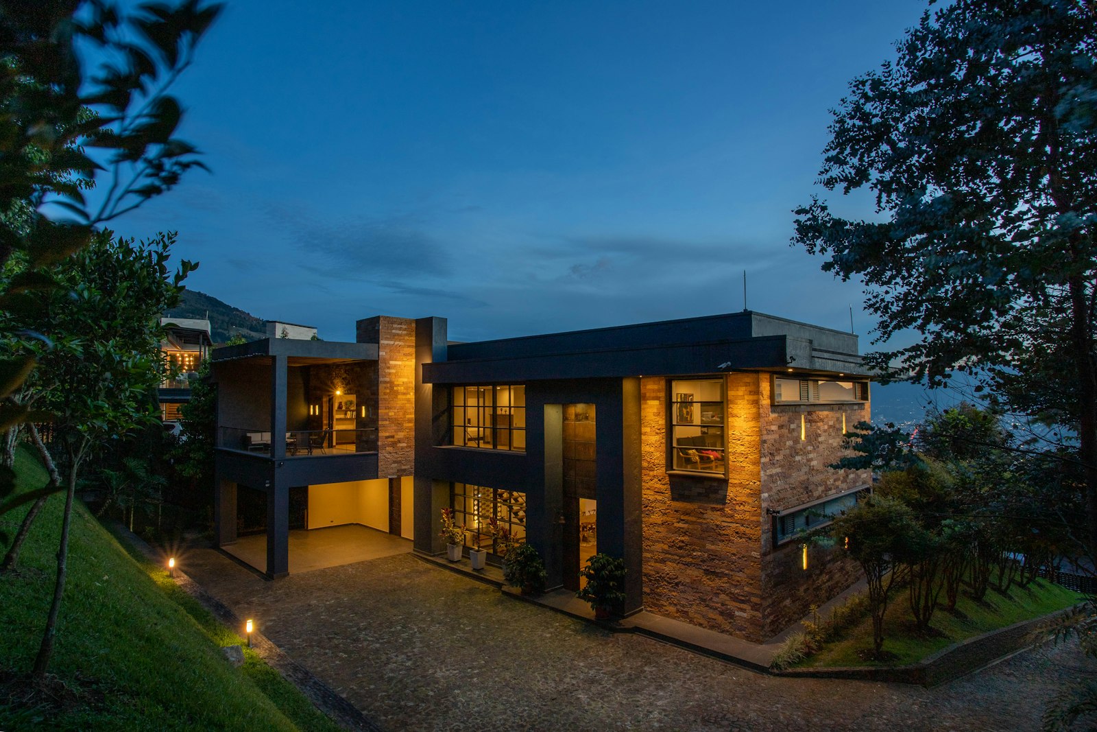 Residence lit at night